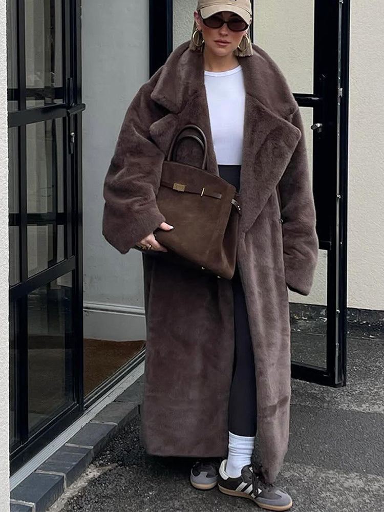 Damen Oversized Kunstfellmantel R&B
