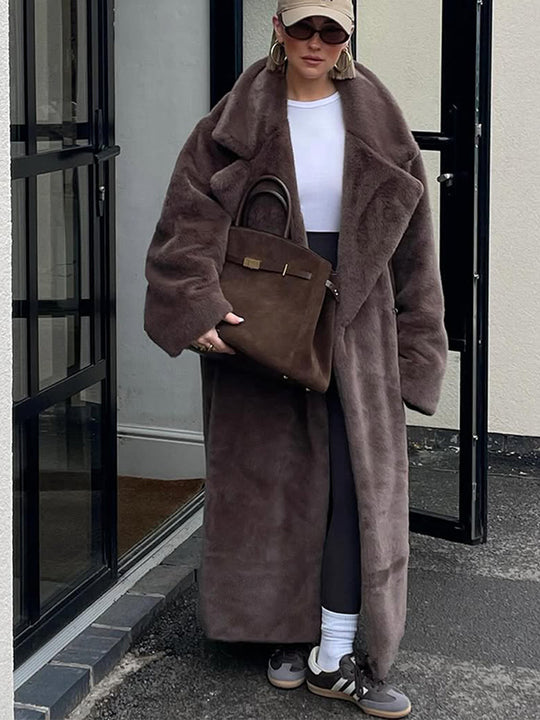 Damen Oversized Kunstfellmantel R&B
