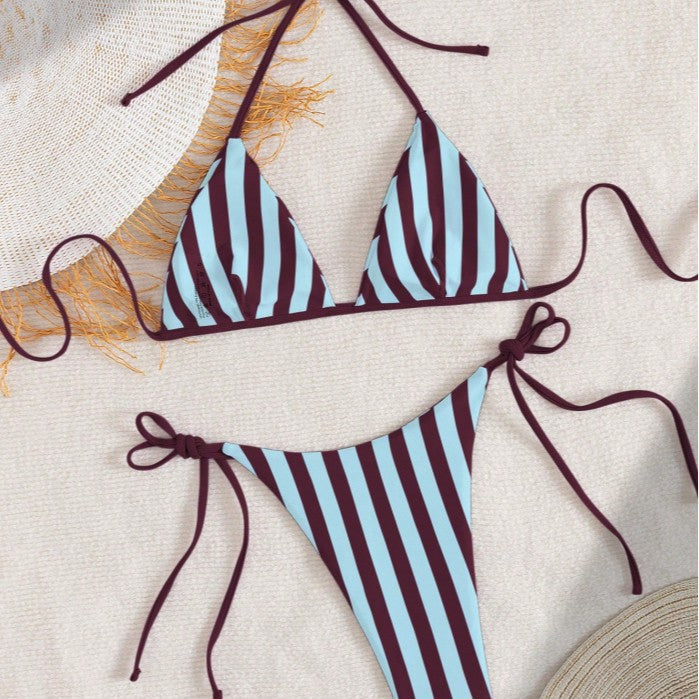 Damen Triangel-Bikini mit verstellbarem BindR&Band und modischem Streifenmuster R&B