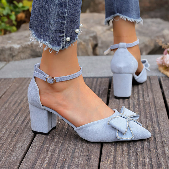 Damen Slingback-Pumps mit funkelndem Schleifenakzent und stabilem Blockabsatz R&B