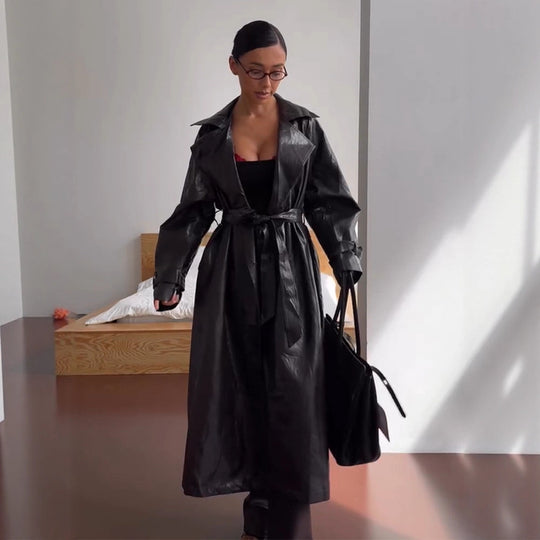 Damen Kunstleder Trenchcoat R&B