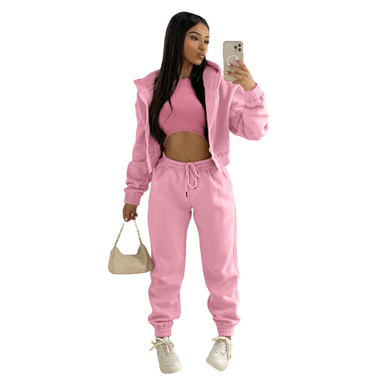 Damen stylischer Sportanzug mit lässiger Kapuzenjacke und elastischen Bundelementen R&B
