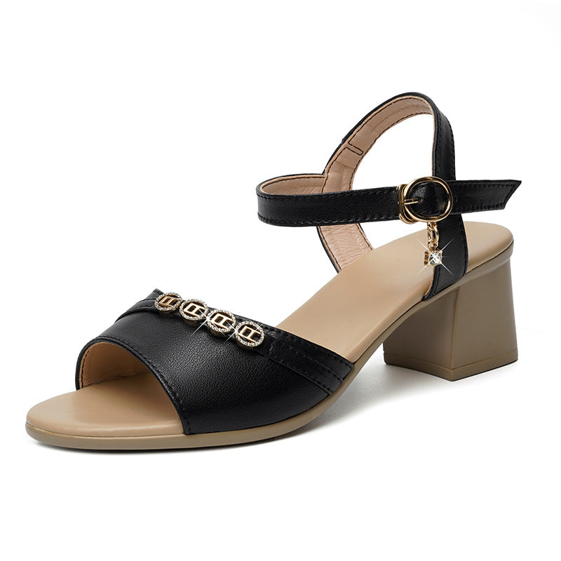 Damen Elegante Riemchen Sandaletten mit dekorativem Schmuckdetail und bequemem Blockabsatz R&B