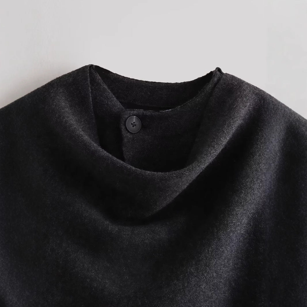 Damen schicke Wollumhangjacke mit asymmetrischem Schnitt und dekorativem Knopf R&B