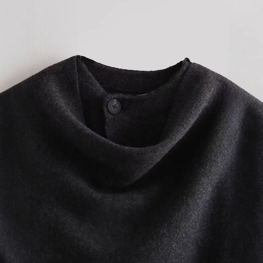Damen schicke Wollumhangjacke mit asymmetrischem Schnitt und dekorativem Knopf R&B