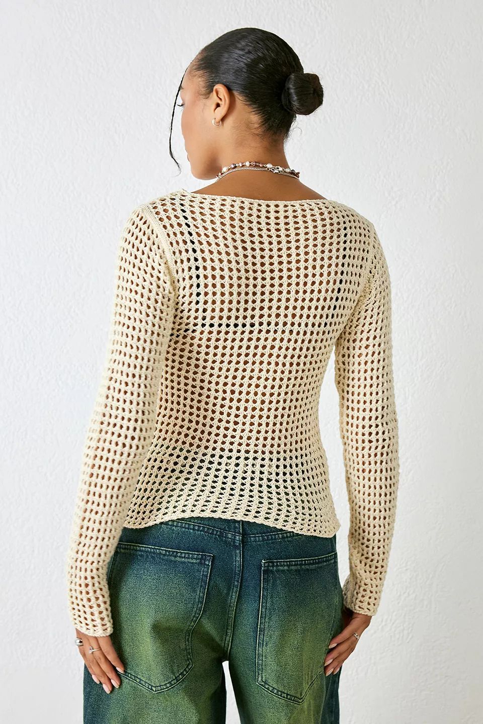 Damen luftiges Häkeloberteil mit modernem Netzdesign R&B
