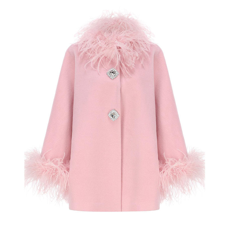 Damen Elegante Kunstpelzjacke mit glamourösen Knopfdetails R&B