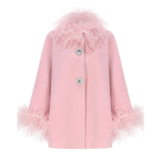 Damen Elegante Kunstpelzjacke mit glamourösen Knopfdetails R&B