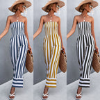 Damen Jumpsuit mit gestreiftem Oberteil und weitem Bein R&B