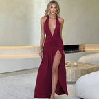Damen Elegantes Maxikleid mit raffinierten Rüschendetails und hohem Schlitz R&B