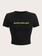 Damen Crop-T-Shirt mit inspirierendem Aufdruck und figurbetontem Schnitt R&B