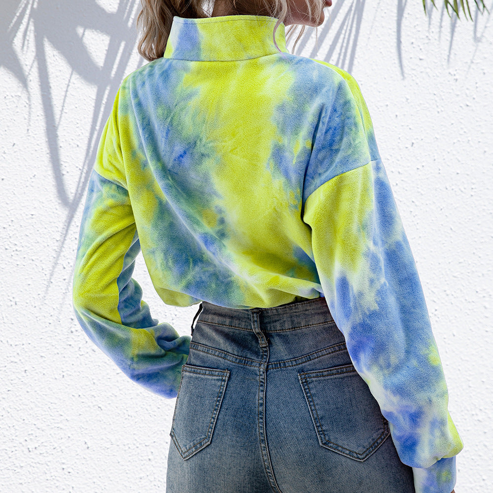 Damen modischer Fleece-Pullover mit Stehkragen und Kordelzug R&B