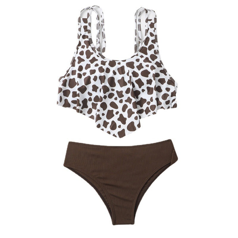 Damen Bikini-Set mit modischem Volant-Oberteil und hoher Taille R&B