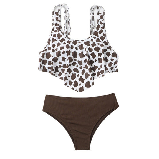 Damen Bikini-Set mit modischem Volant-Oberteil und hoher Taille R&B