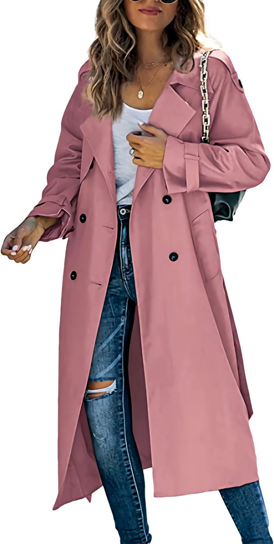 Damen legerer Trenchcoat mit Gürteldesign und stylischen Knöpfen R&B