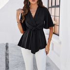 Damen Wickelbluse mit modernen Ärmeln und Knotendetail R&B