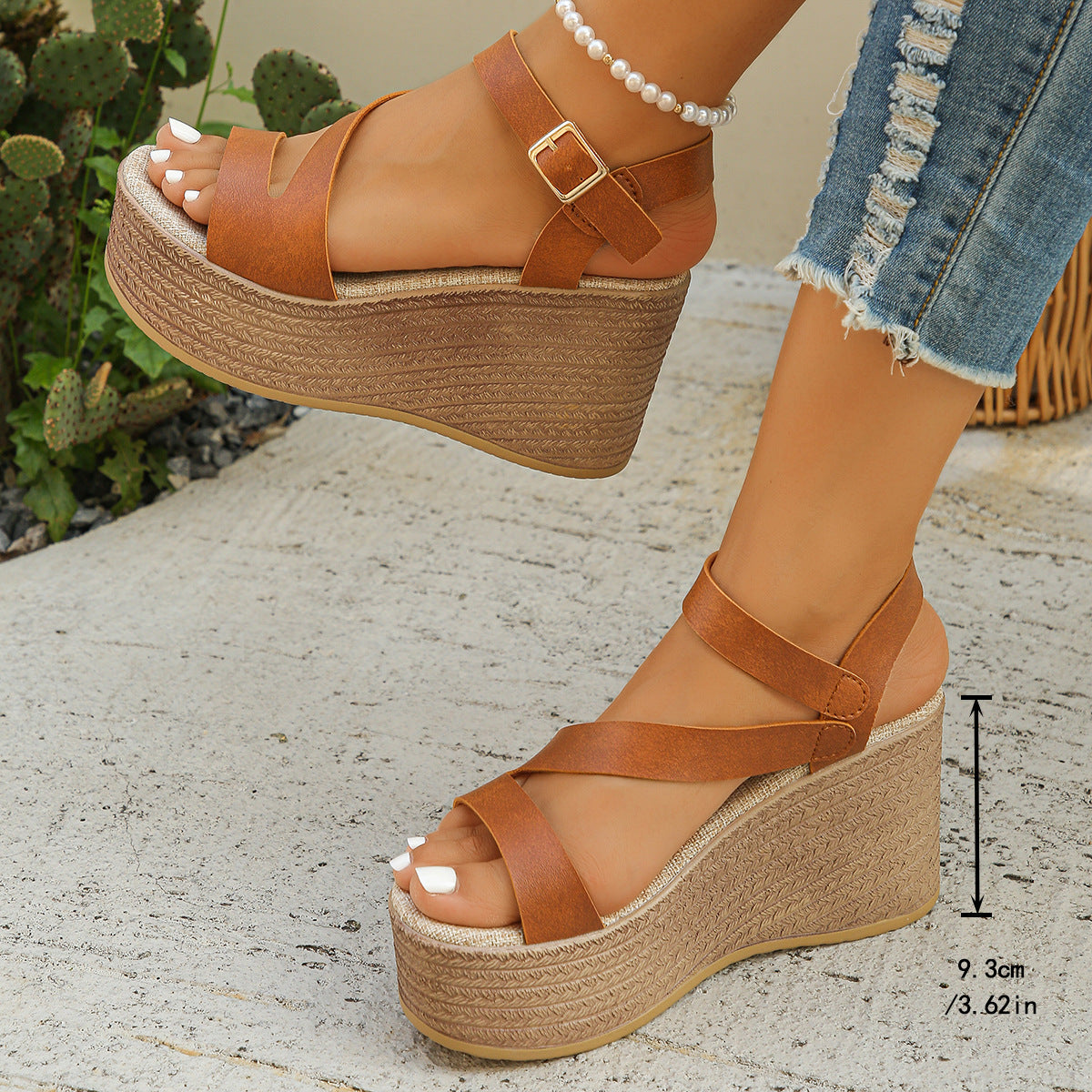 Damen elegante Plateau-Sandalen mit verstellbarem Riemen und komfortablem Fußbett R&B