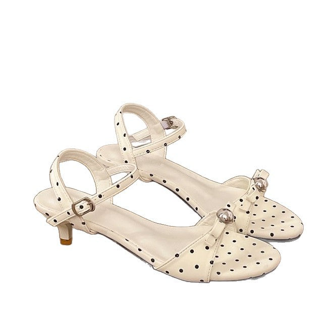 Damen offene Riemensandalen mit Polka-Dot-Muster und dekorativem Schmuckdetail R&B