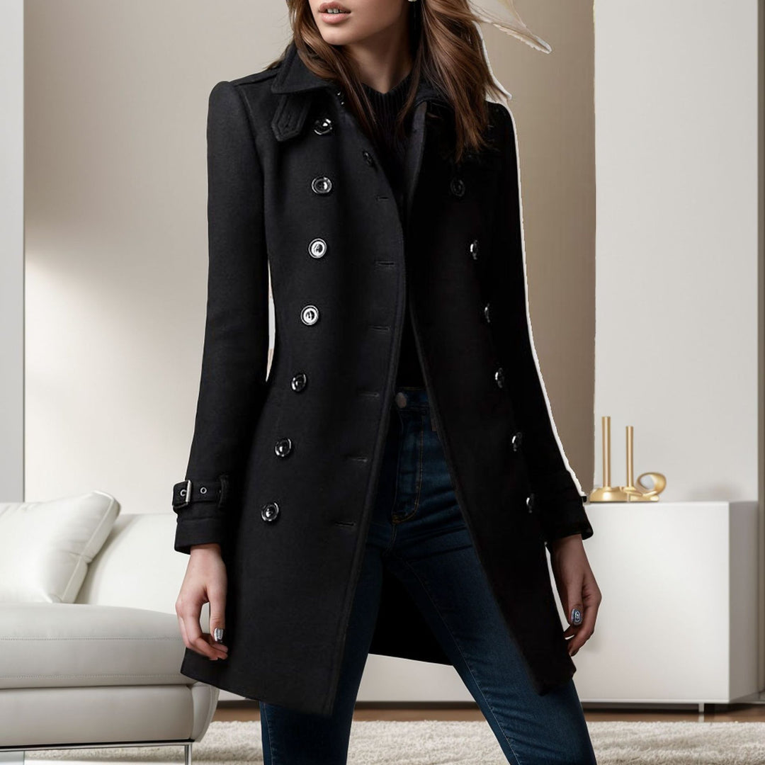 Damen stylischer Wollmantel mit doppelter Knopfleiste R&B