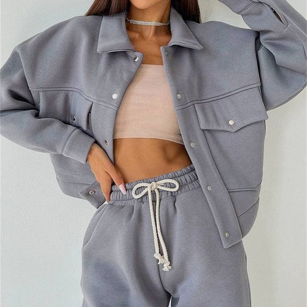 Damen lässiges Fleece-Set mit praktischer Jacke und bequemen Jogginghosen R&B