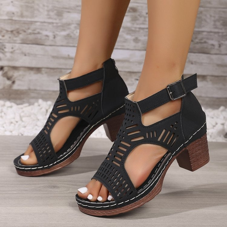 Damen Offene Sandaletten mit modischem Cut-Out Design und komfortablem Blockabsatz R&B