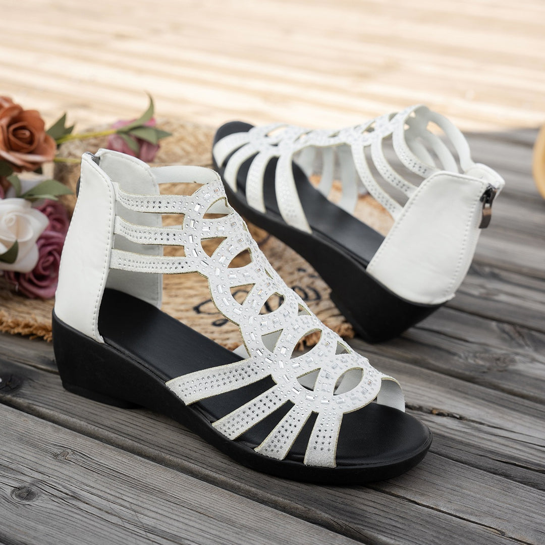 Damen Wedge-Sandalen mit dekorativen Cut-Outs und elastischen Riemen R&B
