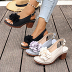 Damen Slingback-Sandalen mit floralem Dekor und modischem Blockabsatz R&B