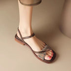 Damen modische Riemchen-Sandalen mit stilvollem Karomuster und komfortablem Blockabsatz
