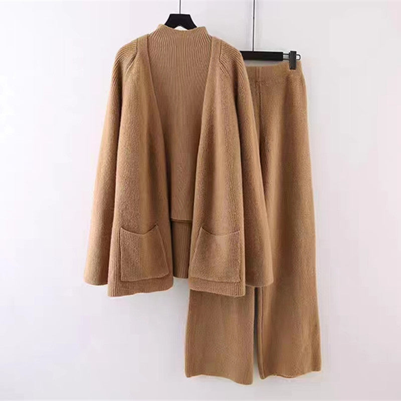 Damen kuscheliges Strickensemble mit weitem Cardigan und bequemen Hosen R&B