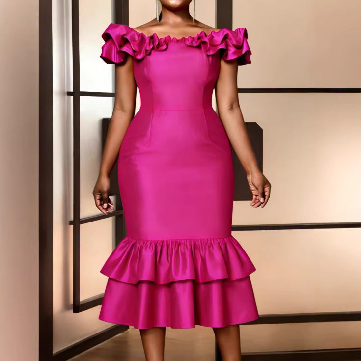Damen Figurbetontes Abendkleid mit Rüschensaum R&B