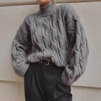 Damen Grobstrickpullover mit einem hohen Kragen und romantischem Zopfdesign R&B