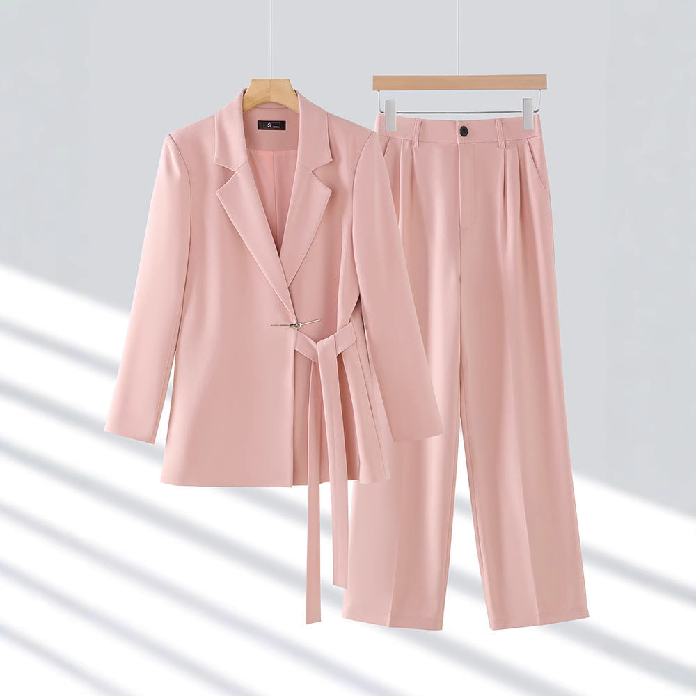 R&B | Jumpsuit Maßgeschneiderter Blazer Taillierter Gürtel Weite Beine Luxuriöser Stoff