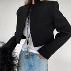 Damen Kurzer Blazer mit Stehkragen und Taschen R&B