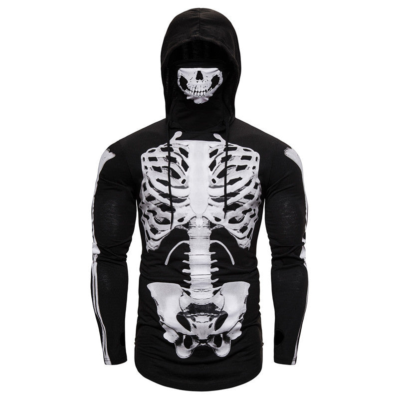 Herren Hoodie mit Skelett-Design und praktischem Gesichtsschutz