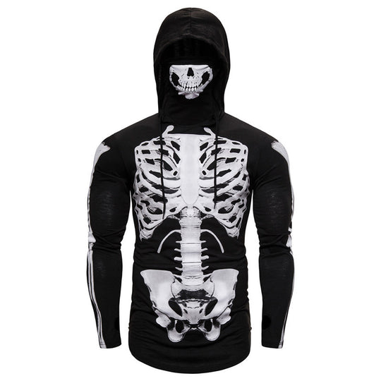 Herren Hoodie mit Skelett-Design und praktischem Gesichtsschutz R&B