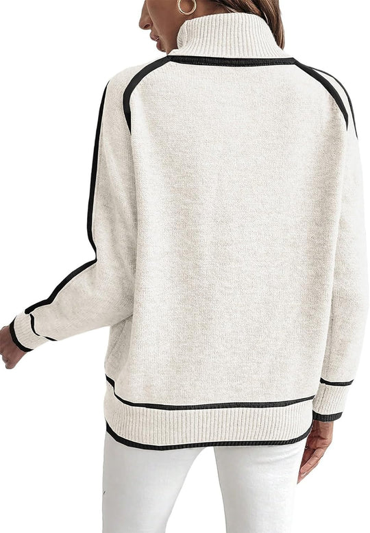 Damen Übergroße Strickpullover mit Stehkragen R&B