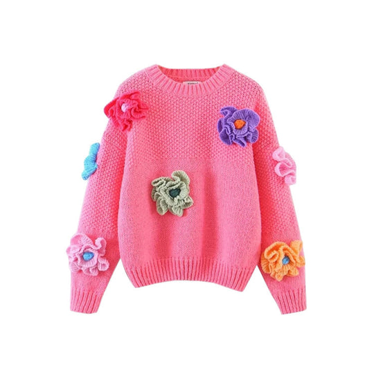 Damen Verspielter Strickpullover mit Blumenapplikationen R&B
