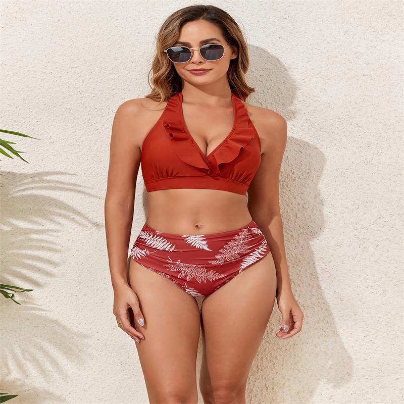 Damen Bikini-Set mit Volant-Top und hochgeschnittenem Slip R&B