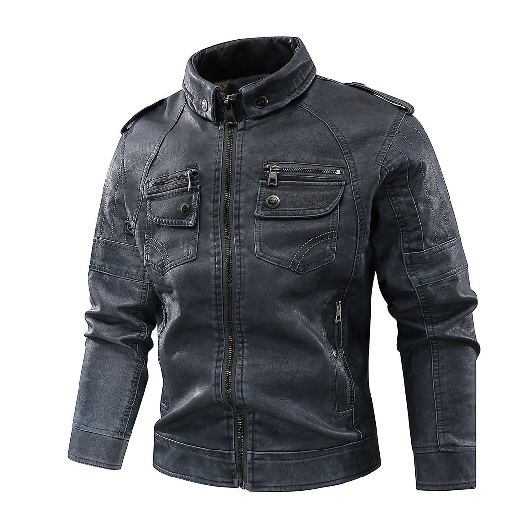 Herren stylische Bikerjacke mit praktischen Taschen und hochgeschlossenem Kragen R&B
