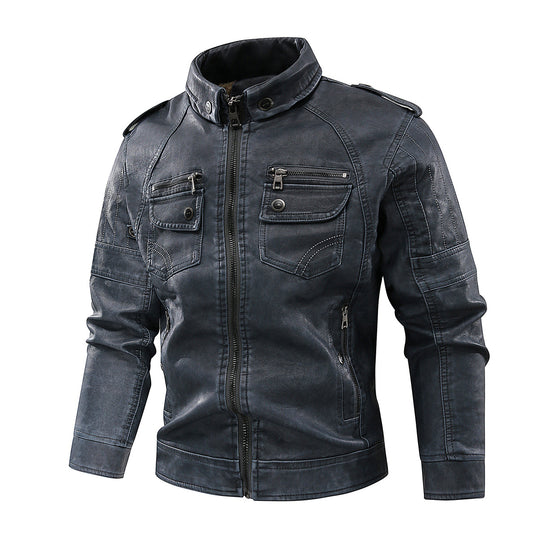 Herren stylische Bikerjacke mit praktischen Taschen und hochgeschlossenem Kragen R&B