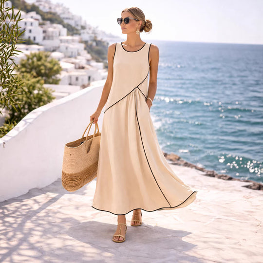 Damen Maxikleid mit fließendem Schnitt und asymmetrischem Design R&B