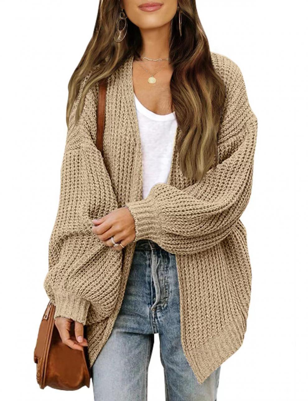 Damen lockerer Strickcardigan mit voluminösen Ärmeln und strukturiertem Design R&B