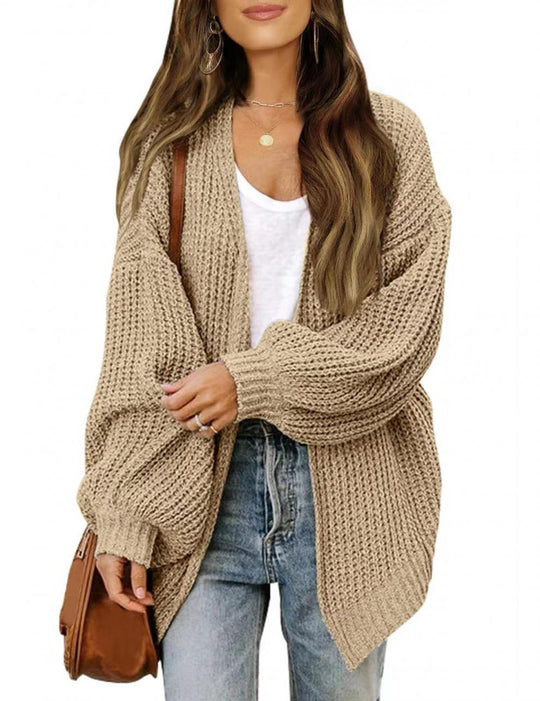 Damen lockerer Strickcardigan mit voluminösen Ärmeln und strukturiertem Design R&B