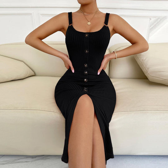 Damen Angesagtes Midi-Kleid mit Knopfdetails und schmaler Passform R&B