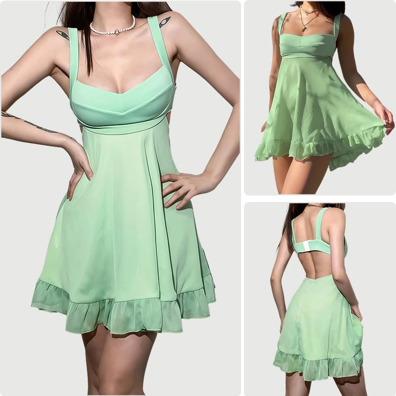 Damen Freizeitkleid mit schwingendem Rock und verführerischem V-Ausschnitt R&B