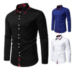 Herren elegantes Langarmhemd mit kreativem Kragen und kontrastierenden Details R&B