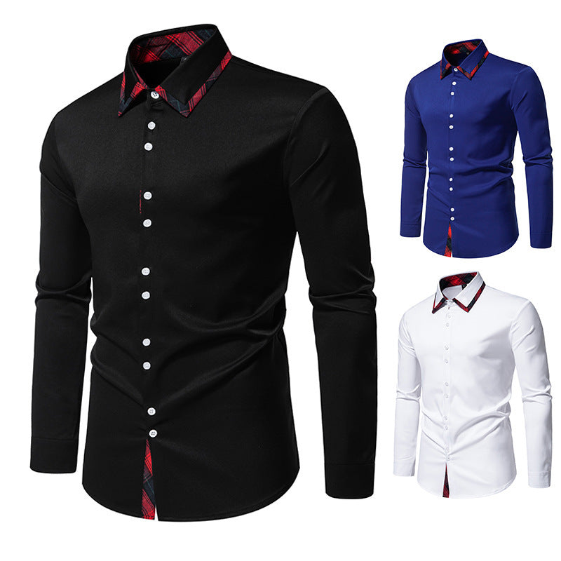 Herren elegantes Langarmhemd mit kreativem Kragen und kontrastierenden Details R&B
