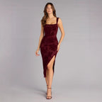 Damen Figurbetontes Kleid mit Spitzenmuster und Schlitz R&B