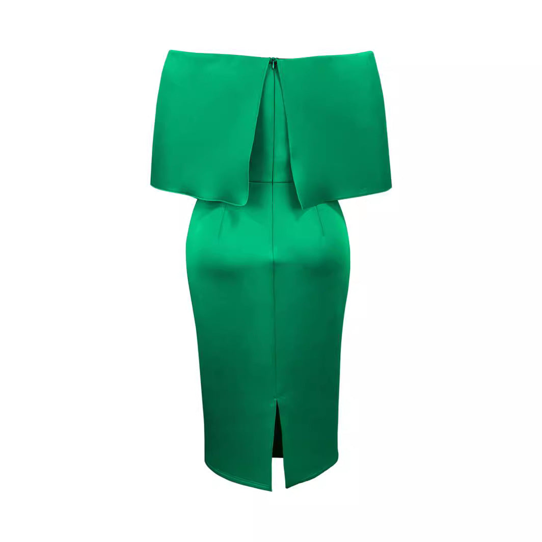 Damen figurbetontes Abendkleid mit abnehmbarem Tüllüberwurf und Schleifen-Detail R&B