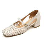 Damen elegante Mary Jane Pumps mit modischem Geflecht und bequemem Blockabsatz R&B